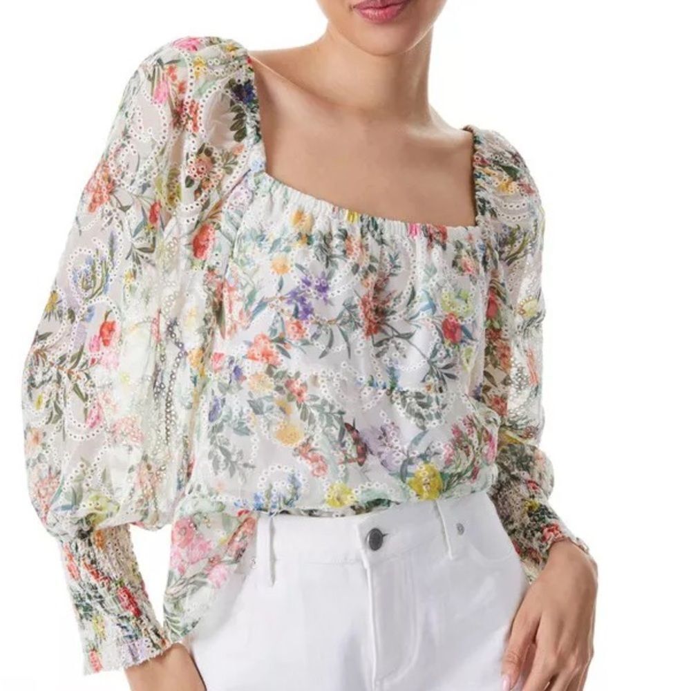 Alice + Olivia • Rowa square neck floral eyelet blouse